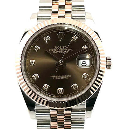 Rolex Datejust 41 Stahl Everose-Gold mit braunem Zifferblatt und Diamantindizes, Modell Ref. 126331, präzises Luxusuhrenmodell ablêuréd