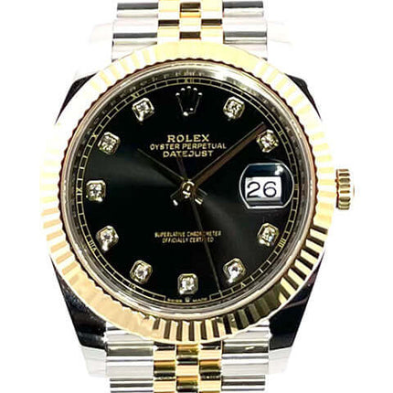 Rolex Datejust 41 Stahl Gelbgold Uhr mit schwarzem Zifferblatt und Datumsanzeige, Ref. 126333.