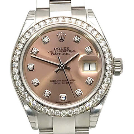 Rolex Datejust 28 Stahl Weißgold Diamant Damenuhr mit rosafarbenem Zifferblatt und Diamant-Lünette. Jetzt kaufen!