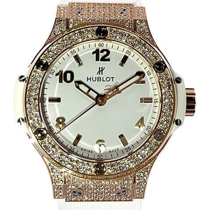 Hublot Big Bang 18k Rotgold Damenuhr mit Diamantbesatz und weißem Zifferblatt