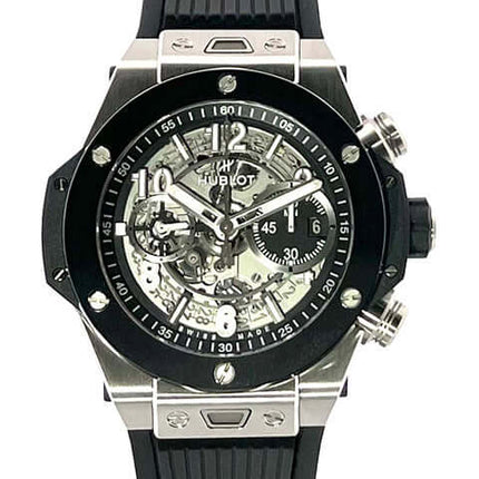 Hublot Big Bang UNICO 44 Herrenuhr mit schwarzem Armband und skelettiertem Zifferblatt