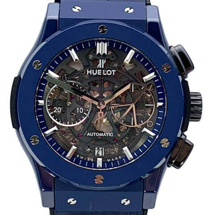 Hublot Classic Fusion Chronograph Herrenuhr, blaues Armband, detailliertes Zifferblatt, luxuriöse Herrenarmbanduhr