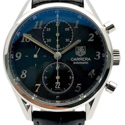 TAG Heuer Carrera 16 Heritage automatische Armbanduhr mit schwarzem Lederarmband