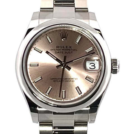 Rolex Datejust 31 Oystersteel 278240 Damenuhr mit rosafarbenem Zifferblatt und Datumsanzeige.