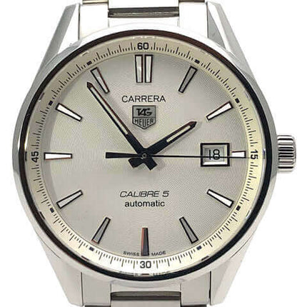 TAG Heuer Carrera 5 Herrenarmbanduhr, Edelstahlgehäuse, silbernes Zifferblatt, Automatikwerk, Datum bei 3 Uhr, elegante Herrenuhr