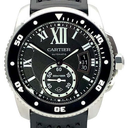 Cartier Calibre de Cartier Diver Armbanduhr mit schwarzem Zifferblatt und schwarzem Armband