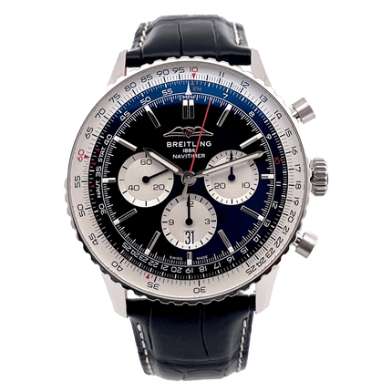 Breitling Navitimer Herrenuhr mit schwarzem Lederarmband. Hochwertige Armbanduhr jetzt gebraucht und neu online bestellen!