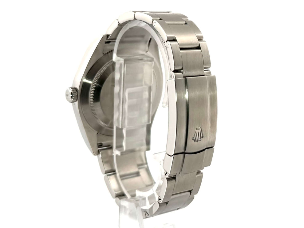 Rückseite der Rolex Oyster Perpetual 39 mm, Edelstahl-Gehäuse und Armband, Ref. 114300, in sehr gutem Zustand, gebraucht, EU 2017.