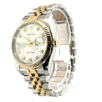 Rolex Datejust 36 Ref. 116233 Silber Jubile Diamant mit Edelstahl- und 18 kt Gelbgold-Jubilé-Band