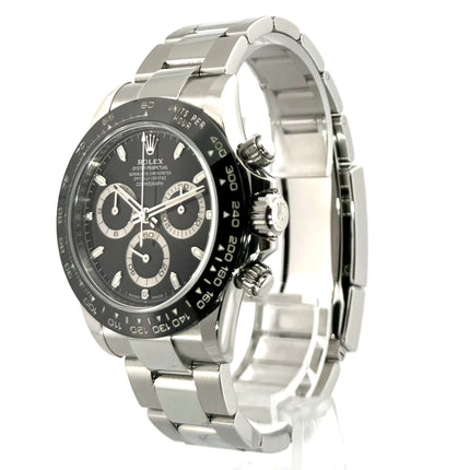 Rolex Daytona Edelstahl 116500LN Schwarz aus 2019 mit poliert-satinierten Edelstahlgehäuse, Keramiklünette, und Oyster Armband mit Sicherheitsfaltschließe