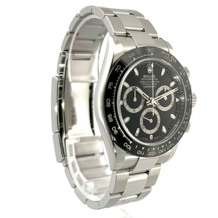 Rolex Daytona Edelstahl 116500LN Schwarz Chronograph mit schwarzem Zifferblatt und Tachymeterskala, Oyster Armband aus Edelstahl (Seitenansicht)