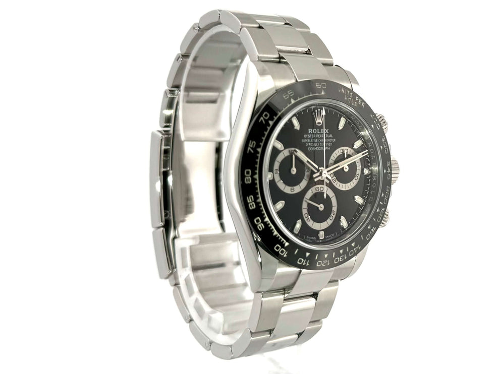 Rolex Daytona Edelstahl 116500LN Schwarz Chronograph mit schwarzem Zifferblatt und Tachymeterskala, Oyster Armband aus Edelstahl (Seitenansicht)