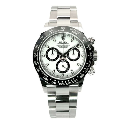 Rolex Daytona Edelstahl 116500LN Weißes Zifferblatt, poliertes und satiniertes Edelstahlgehäuse und Armband, Keramik Lünette, Chronometer, aus 2020