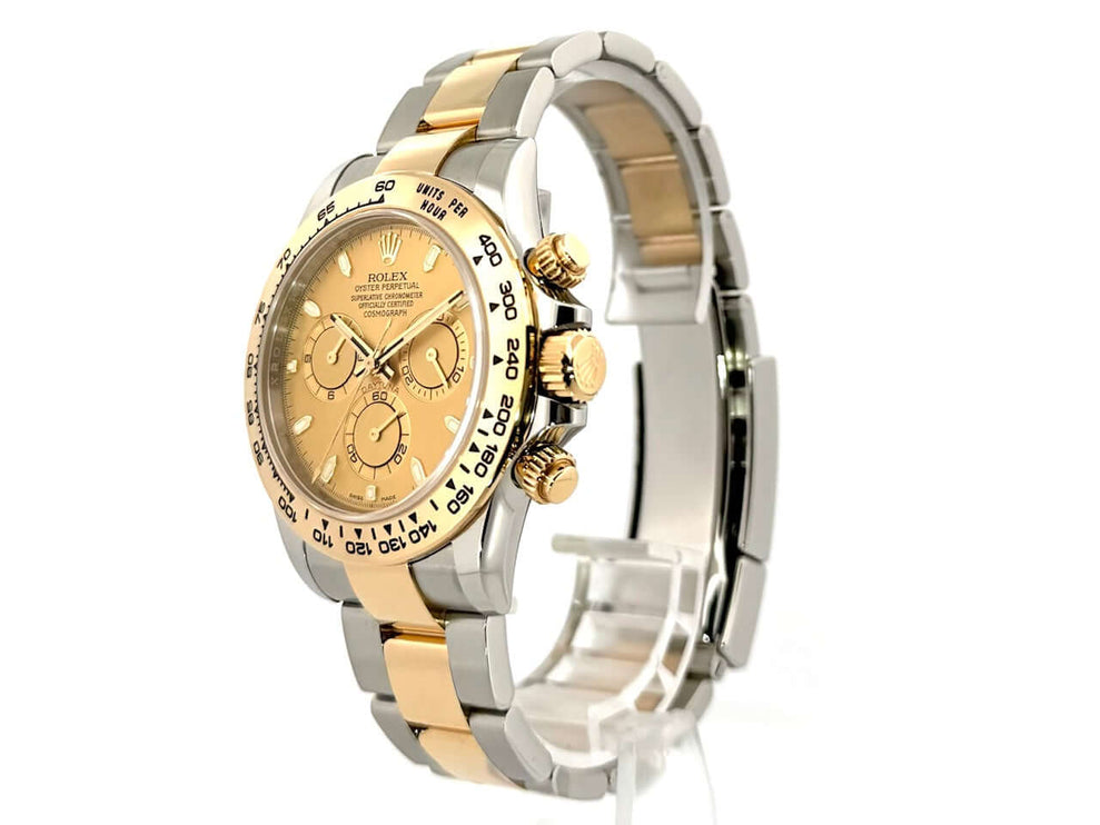 Rolex Daytona Edelstahl Gelbgold 116503 Champagner 2021, 40 mm Gehäuse, Tachymeterskala, Oyster Armband, Champagner Zifferblatt, Automatik Uhr.