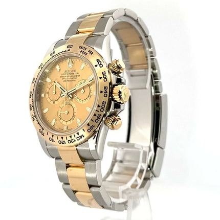 Rolex Daytona Edelstahl Gelbgold 116503 Champagner Zifferblatt, 18 kt Gelbgold Lünette, Oyster Armband, luxuriöse Armbanduhr für Damen und Herren