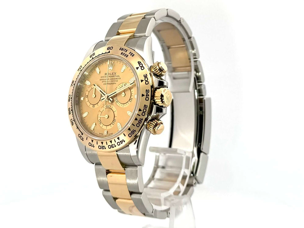 Rolex Daytona Edelstahl Gelbgold 116503 Champagner Zifferblatt, 18 kt Gelbgold Lünette, Oyster Armband, luxuriöse Armbanduhr für Damen und Herren