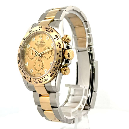 Rolex Daytona Edelstahl Gelbgold 116503 Champagner Diamant Zifferblatt, 18 kt Gelbgold Lünette und Armband, poliert und satiniert.