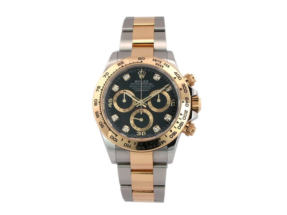 Rolex Cosmograph Daytona Edelstahl Gelbgold 116503, schwarzes Diamantzifferblatt, Tachymeterskala-Lünette, Oyster Armband, Automatik 2022.