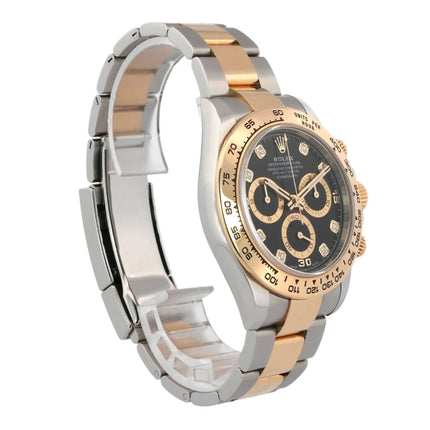 Rolex Daytona 116503 Schwarz Diamant, Edelstahl und 18kt Gelbgold, schwarzes Zifferblatt, Tachymeterskala, Oyster Armband, 2022 Modell.