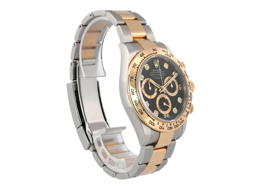 Rolex Daytona 116503 Schwarz Diamant, Edelstahl und 18kt Gelbgold, schwarzes Zifferblatt, Tachymeterskala, Oyster Armband, 2022 Modell.