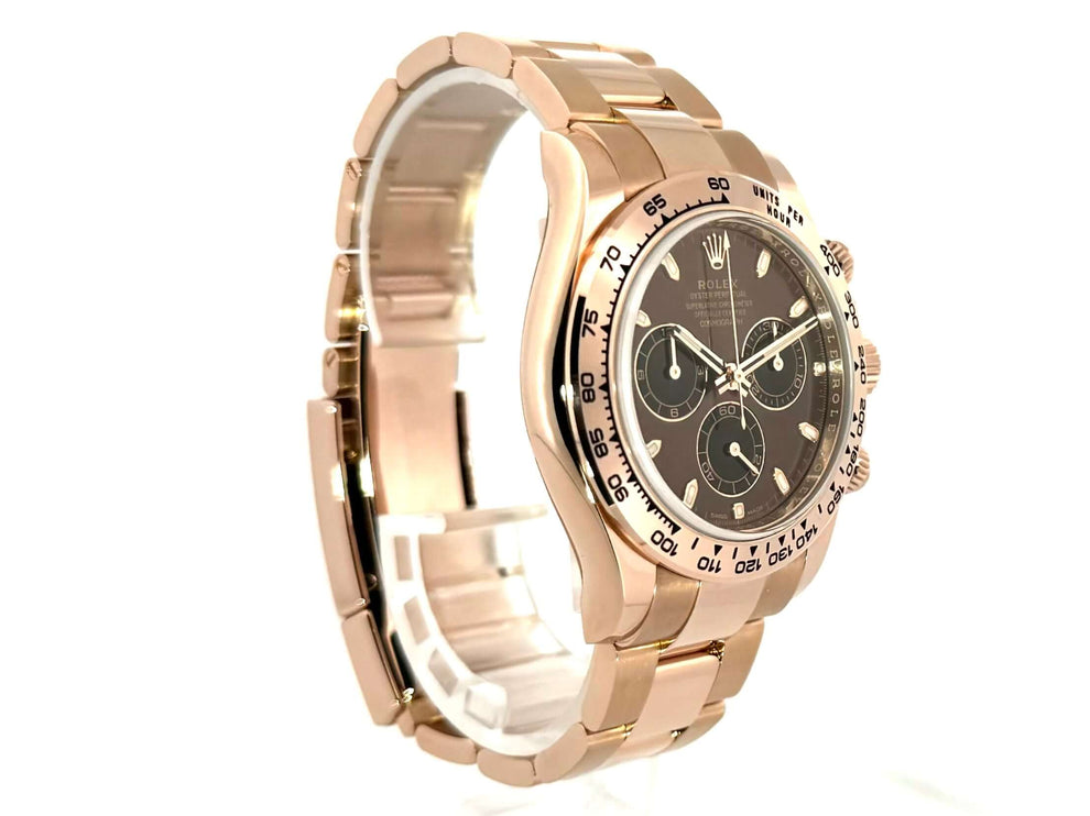 Rolex Cosmograph Daytona 116505 Everose-Gold mit Schokoladenfarbenem Zifferblatt und Armband aus 18 kt Everose-Gold, Seitenansicht