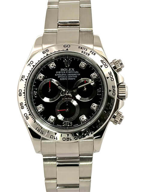 Rolex Cosmograph Daytona 116509 Weißgold Schwarz Diamant Zifferblatt 18 kt Weißgold Gehäuse und Armband