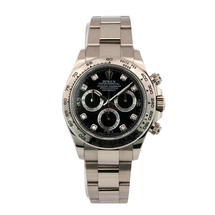 Rolex Cosmograph Daytona 116509 Weißgold Schwarz Diamant, 18 kt Weißgold, schwarzes Zifferblatt mit Diamanten, Oyster Armband.