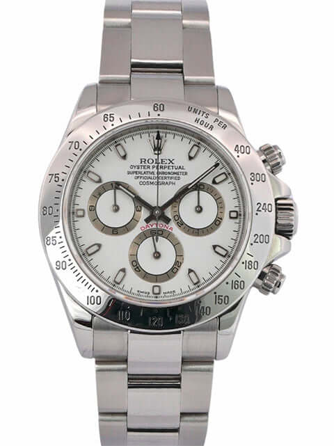 Rolex Daytona Edelstahl 116520 Weiß Chronograph mit Edelstahlgehäuse, Oyster Armband und weißem Zifferblatt, Jahrgang 2001