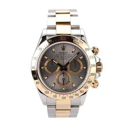 Rolex Daytona Cosmograph 116523 in Stahlgrau mit 18 kt Gelbgold Lünette und poliertem Edelstahl-Armband.