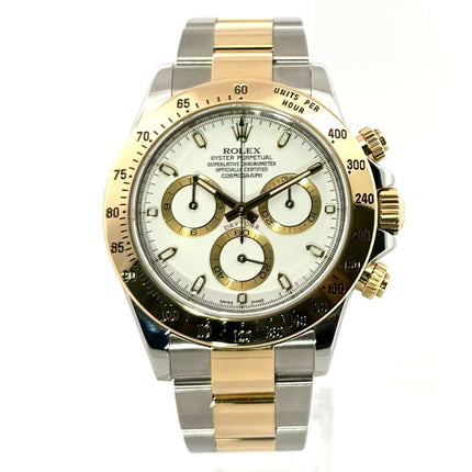 Rolex Daytona Edelstahl Gelbgold 116523 Weiß, 18 kt Gelbgold Lünette, weißes Zifferblatt, poliertes Edelstahlarmband, Automatik-Chronometer, Saphirglas