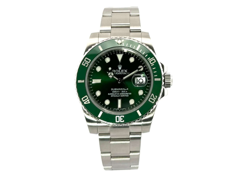 Rolex Submariner Date LV 116610LV aus Edelstahl mit grüner Keramik-Einlage und grünem Zifferblatt, 40 mm Gehäusedurchmesser, 2010 G-Serie