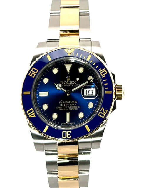 Rolex Submariner Date 116613LB Uhr, Edelstahl und 18 kt Gelbgold, blaues Zifferblatt, drehbare Lünette, Oyster Armband, 2014 Modell