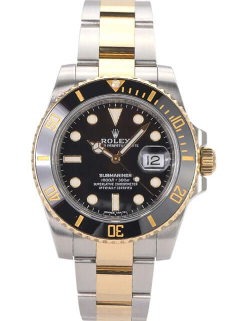 Rolex Submariner Date Edelstahl Gelbgold 116613LN mit schwarzem Zifferblatt und zweifarbigem Armband aus Edelstahl und 18 kt. Gelbgold.