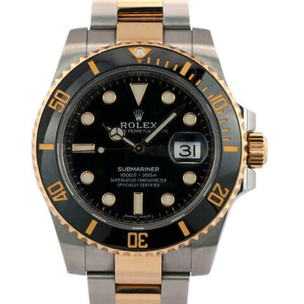 Rolex Submariner Date Edelstahl Gelbgold 116613LN Armbanduhr mit schwarzem Zifferblatt und Lünette, 40 mm Gehäuse, Oyster Armband