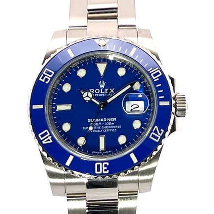 Rolex Submariner Date Weißgold 116619LB 2009, 18kt Weißgold, blaue Cerachrom Lünette, blaues Zifferblatt, Oyster Armband, Automatik, Datum.