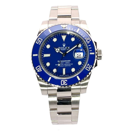 Rolex Submariner Date Weißgold 116619LB mit blauem Zifferblatt und Oyster Armband, aus 18 kt Weißgold poliert und satiniert.