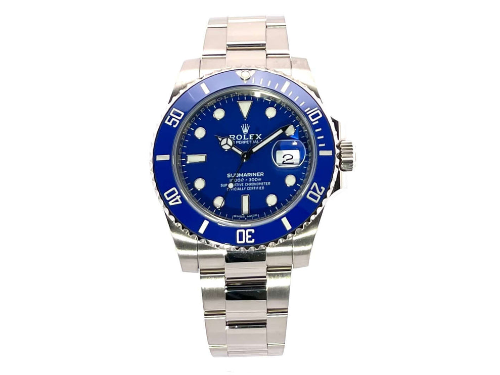 Rolex Submariner Date Weißgold 116619LB mit blauem Zifferblatt und Oyster Armband, aus 18 kt Weißgold poliert und satiniert.