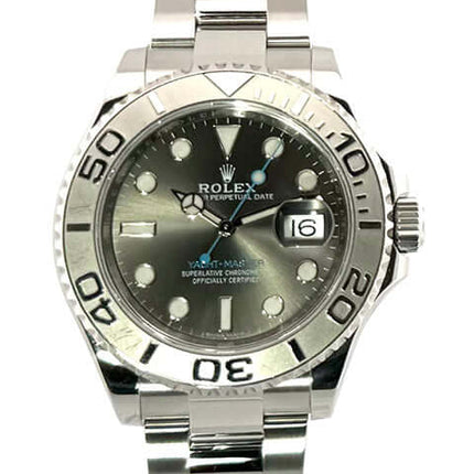 Rolex Yacht-Master 116622 Edelstahl Platin Rhodium mit 40mm Gehäuse, beidseitig drehbarer Platinlünette und Oyster Edelstahl Armband.