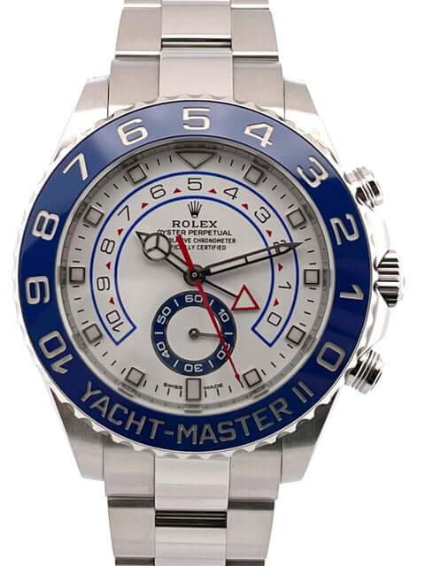 Rolex Yacht-Master II 116680 Edelstahl 2020, 44 mm Gehäuse, blaue Keramiklünette, Oysterband mit Faltschließe, weißes Zifferblatt, Automatikwerk.