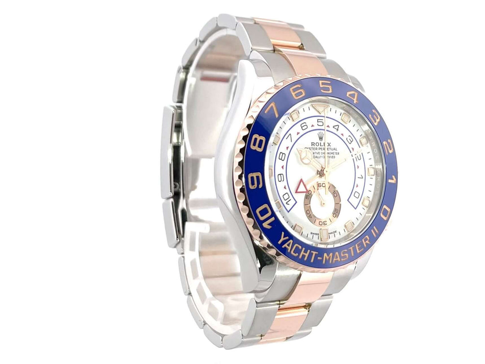 Rolex Yacht-Master II 116681 aus Edelstahl und Everose-Gold, 44 mm Gehäuse, blaue Keramik Lünette, Oyster Armband, weißes Zifferblatt