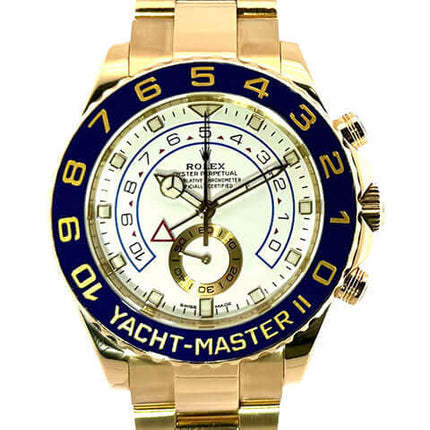 Rolex Yacht-Master II Gelbgold 116688, 44 mm Gehäuse, blaue Keramiklünette, weißes Zifferblatt, 18 kt Gelbgold Oyster Armband, Automatikwerk