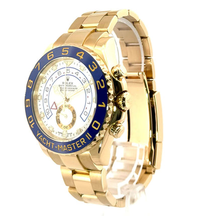 Rolex Yacht-Master II Gelbgold 116688, 44 mm Gehäuse, blaue Keramik Lünette, weißes Zifferblatt, Oyster Armband aus 18 kt Gelbgold