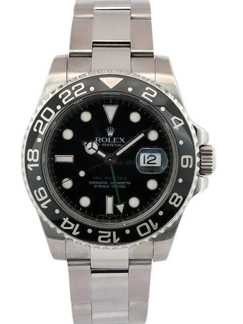 Rolex GMT-Master II Edelstahl 116710LN mit schwarzem Zifferblatt und keramischer Lünette, V-Serie 2009/2010.