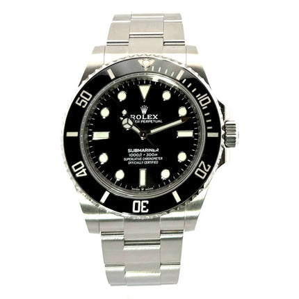 Rolex Submariner No Date 124060, schwarzes Zifferblatt, Edelstahlgehäuse, Keramiklünette, Edelstahlarmband, 41 mm, Automatikwerk.