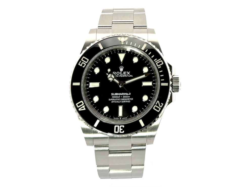 Rolex Submariner No Date 124060, schwarzes Zifferblatt, Edelstahlgehäuse, Keramiklünette, Edelstahlarmband, 41 mm, Automatikwerk.