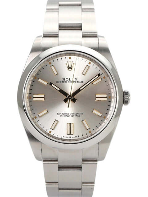 Rolex Oyster Perpetual 41 Ref. 124300 mit silberfarbenem Zifferblatt und Edelstahlband, sehr guter Zustand, 2022.