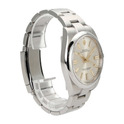 Rolex Oyster Perpetual 41 Ref. 124300 mit silberfarbenem Zifferblatt und Edelstahlband, sehr guter Zustand.