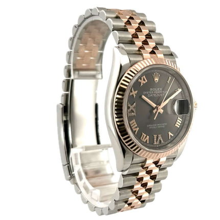 Rolex Datejust 36 Ref. 126231 in Edelstahl und Everose-Gold mit rhodiumfarbenem Zifferblatt, Diamanten und römischen Ziffern