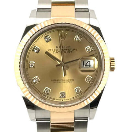 Rolex Datejust 36 Edelstahl und Gelbgold Ref. 126233 mit champagnerfarbenem Diamantzifferblatt und Oyster Armband