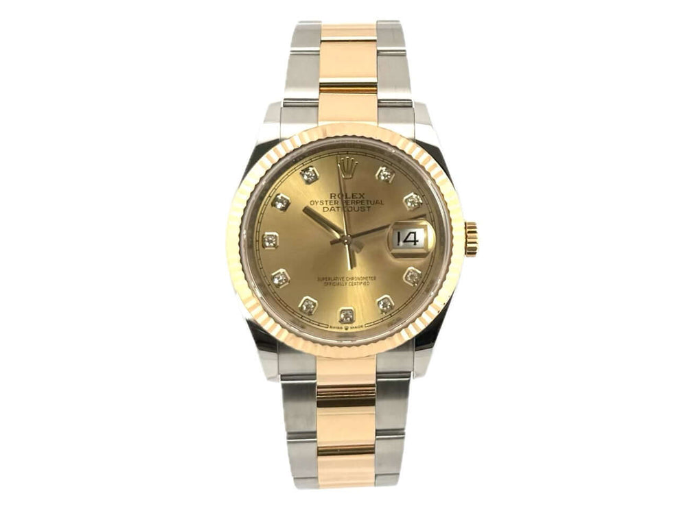 Rolex Datejust 36 Oystersteel Gelbgold 126233 Champagner Diamant Zifferblatt, Edelstahl-Gelbgold-Gehäuse, Oyster-Armband, Automatikwerk.